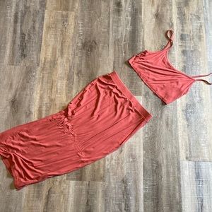 Red two piece super soft tank and skirt set